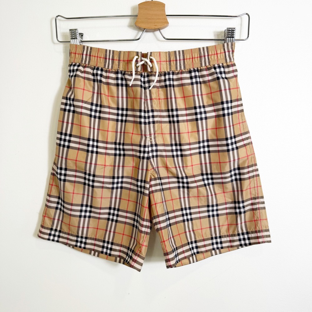 Burberry Swim Trunks Boys 10Y Beige Vintage Check Drawstring Mesh Lined